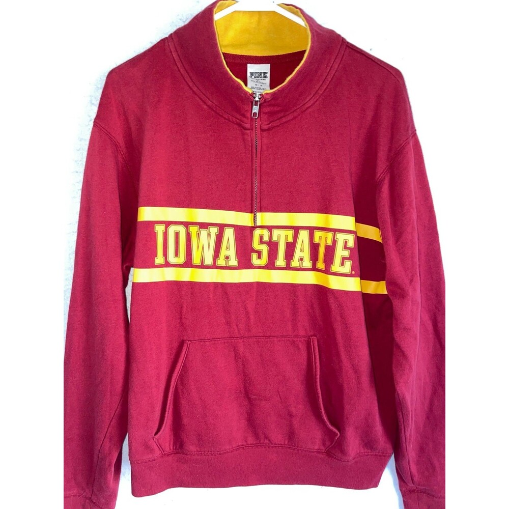 Victoria Secret PINK Hoodie Iowa State University sweatshirt half zip M gold